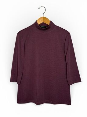 Women's Mock Neck Knit Top in Deep Plum Medium